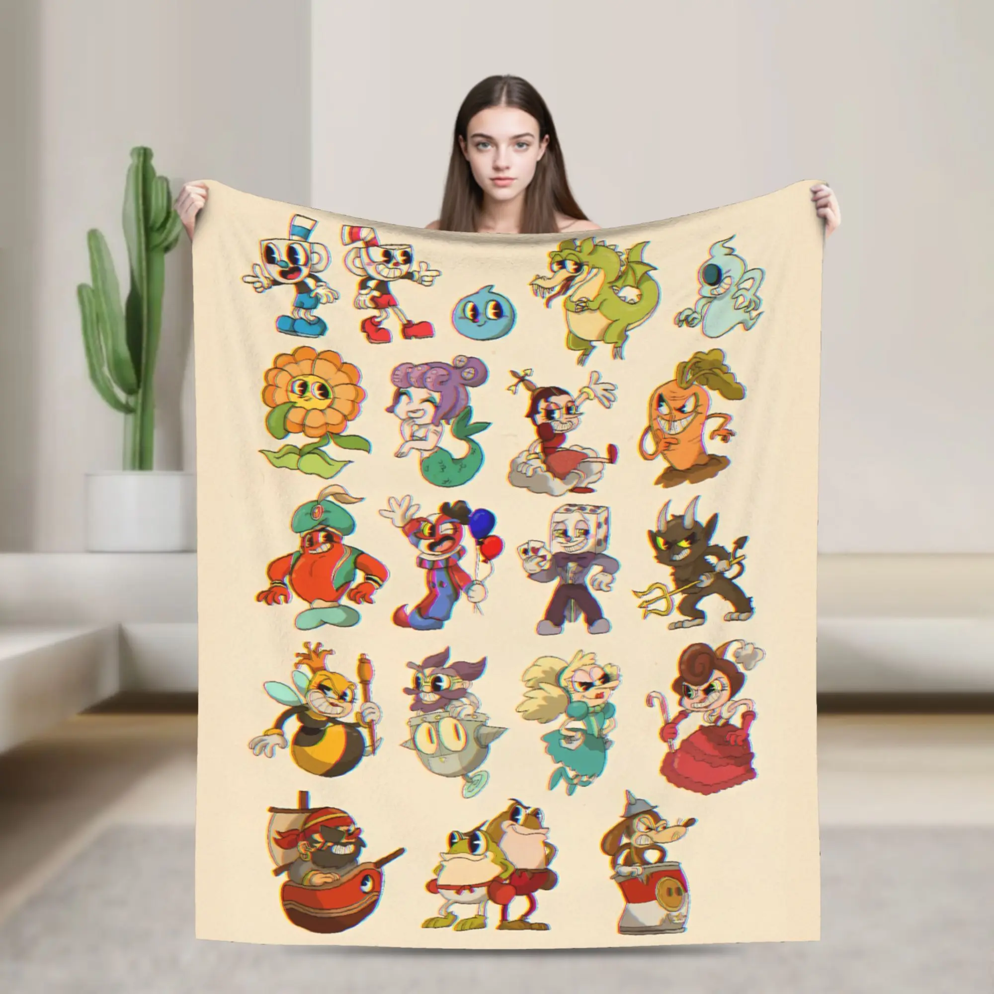 Cupheads & Mugmans Blanket Cartoon Soft Warm Print Plush Bedding Throws For Students Couch Bed Flannel Bedspread Bed Cover