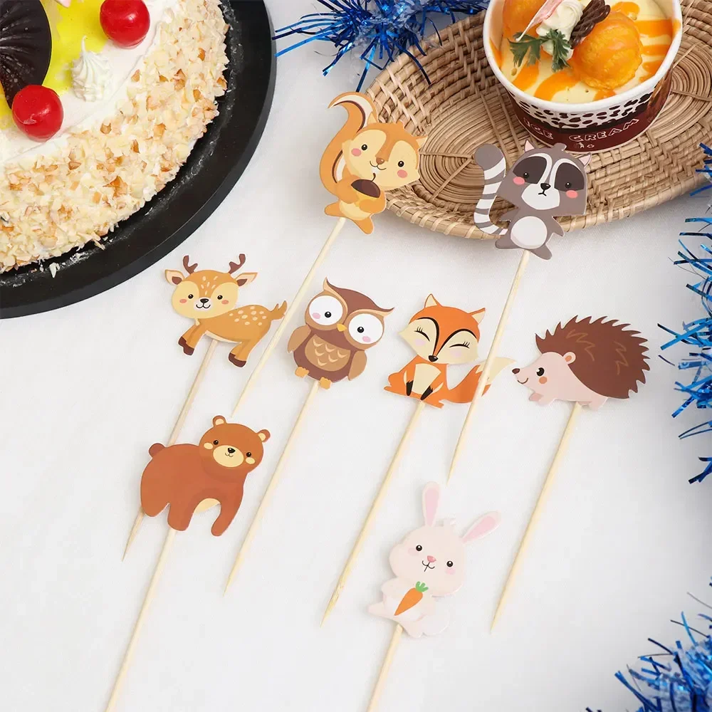 1Pack Cute Cake Toppers Paper Woodland Forest Animals Theme Cupcake Toppers Kids Birthday Wedding Cake Decor Party Supplies