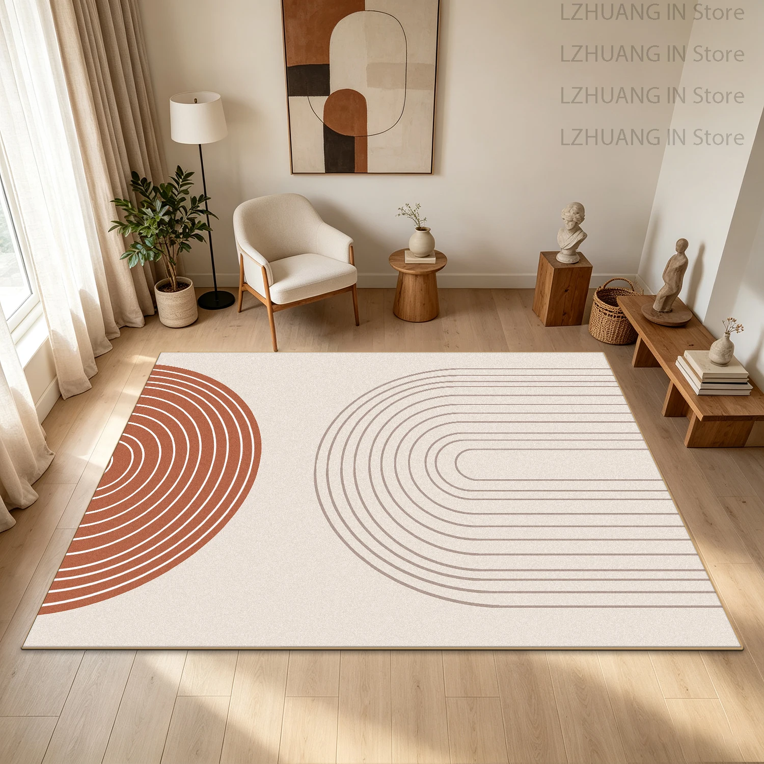 Nordic Fresh Style Geometric Living Room Carpet Soft Foldable Non-slip Dining Room Rug Easy Clean Machine Washable Mat Bedside