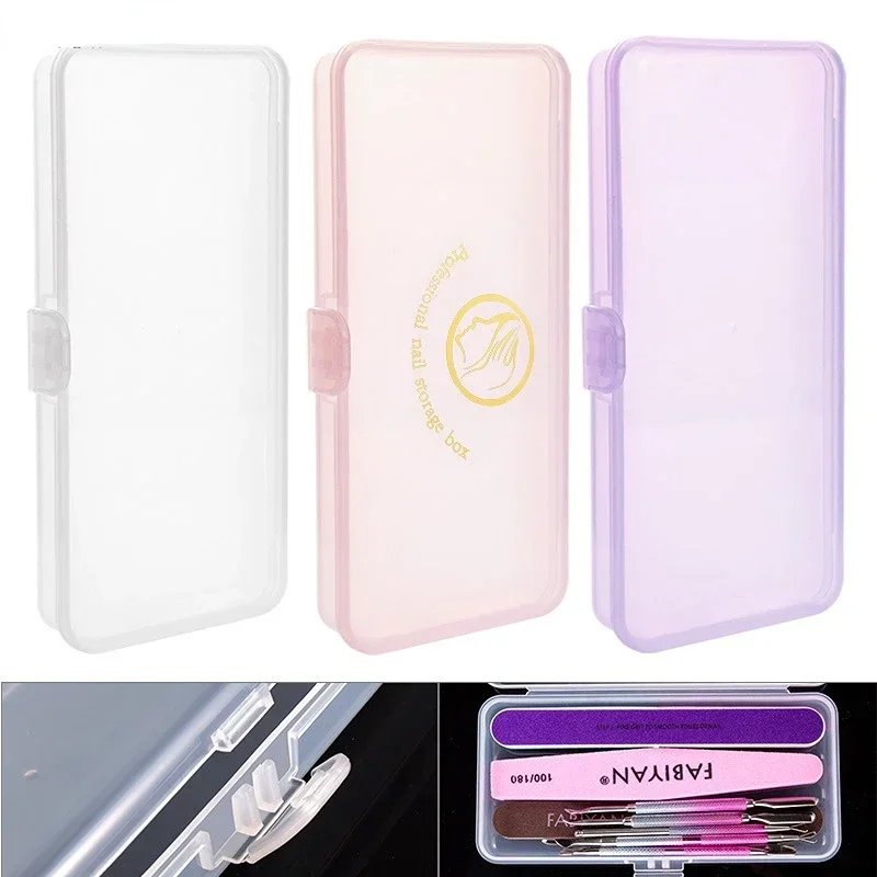Récipient de manucure en plastique vide, pincettes, poussoir à cuticules, brosses, tampons de coton de nettoyage, boîte de rangement rectangulaire pour Nail Art, outils