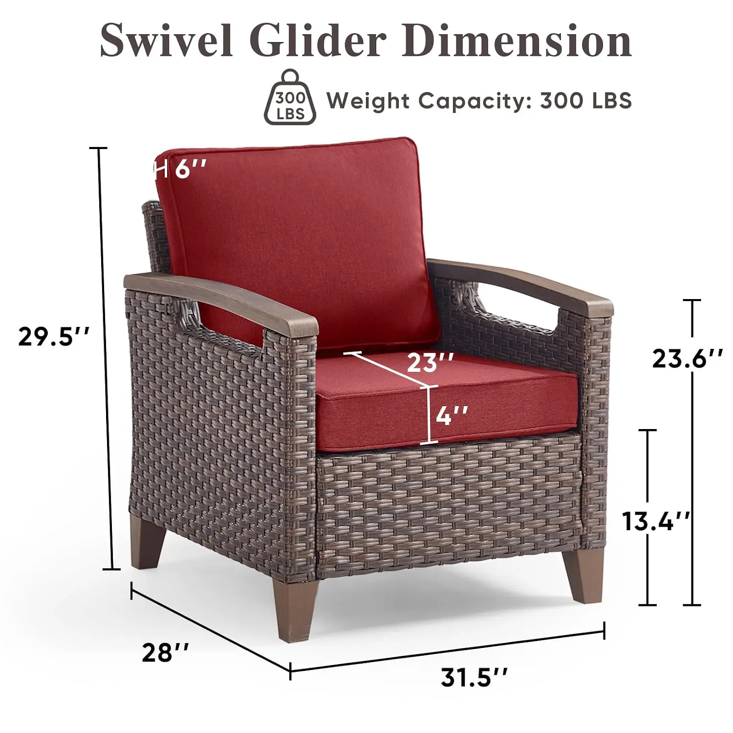 Outdoor Patio Wicker Chair Set of 2, All Weather Rattan Furniture, Metal Armrest, Deep Seating, Deck Porch Backyard, Customized