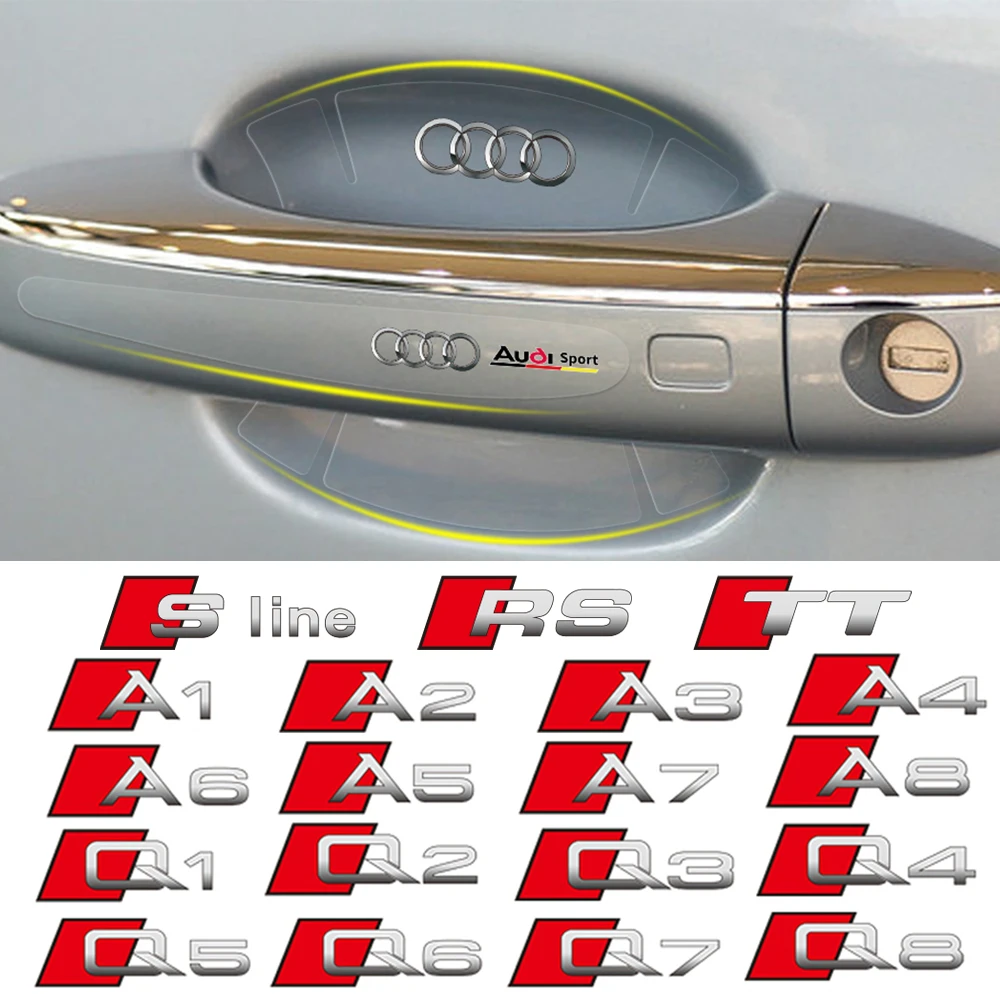 Car Door Handle Cup Scratch Protective Stickers Auto Door Bowl Decal For Audi SLINE RS TT A1 A2 A3 A4 A5 A6 A7 A8 Q1 Q2 Q3 Q4 Q5