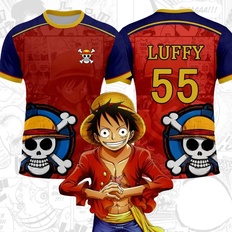 

One Piece Luffy Men Football Japan Jersey Summer Short Sleeve Women T-shirt 2025 New Cartoon Anime Children Clothes Tee Tops