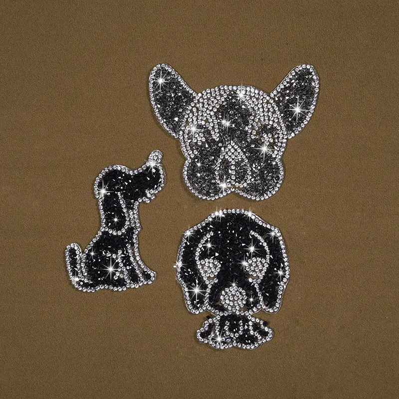 Rhinestone Dog Snowflake Iron On Patches For Clothing Appliques Diy Clothes Bag Sticker Badge Apparel Decoration