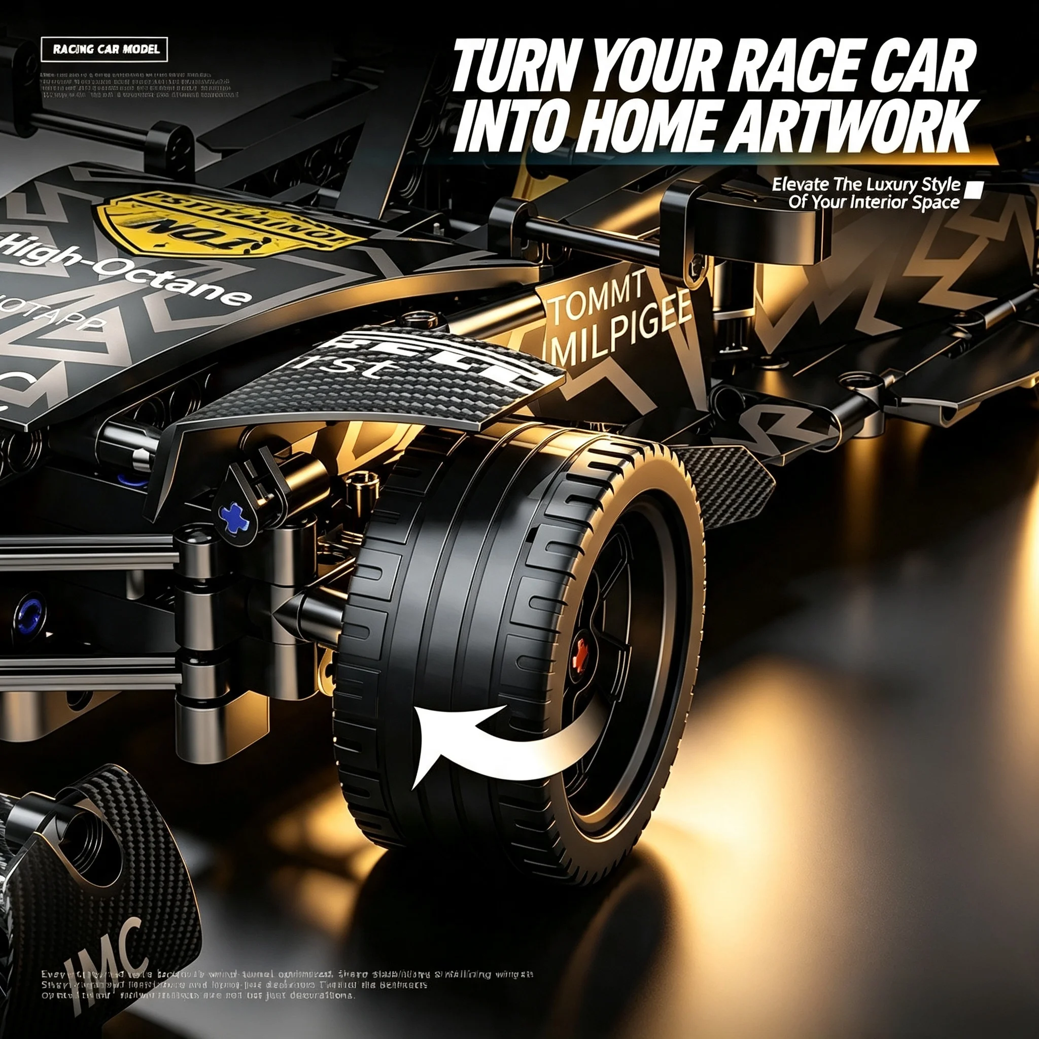 1:10 Scale Black Gold F1 Formula 1 Racing Car Building Blocks Technical Mechanical Race Car Model Bricks Toys For Adult Collecti view 3