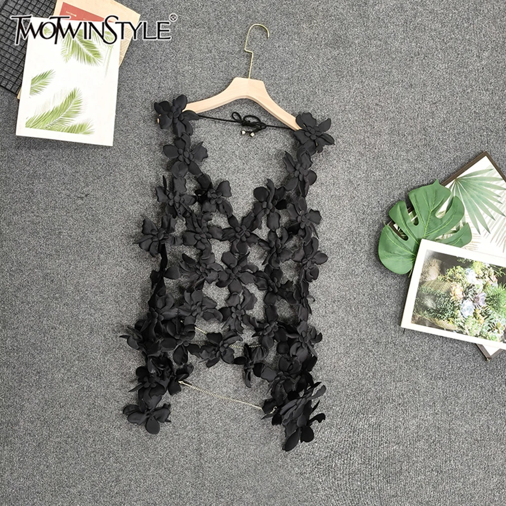 

Женские свободные жилеты TWOTWINSTYLE с вырезами, V-образным вырезом, без рукавов, с аппликациями, однотонные, шикарные, модные KVE501608