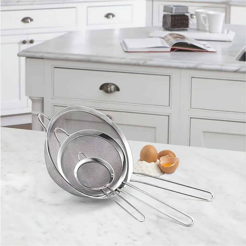 stainless steel sieve with handle Fine Mesh Strainer Stainless Steel Oil Filter Flour Colander Sieve Juice Sugar Frying Strainer