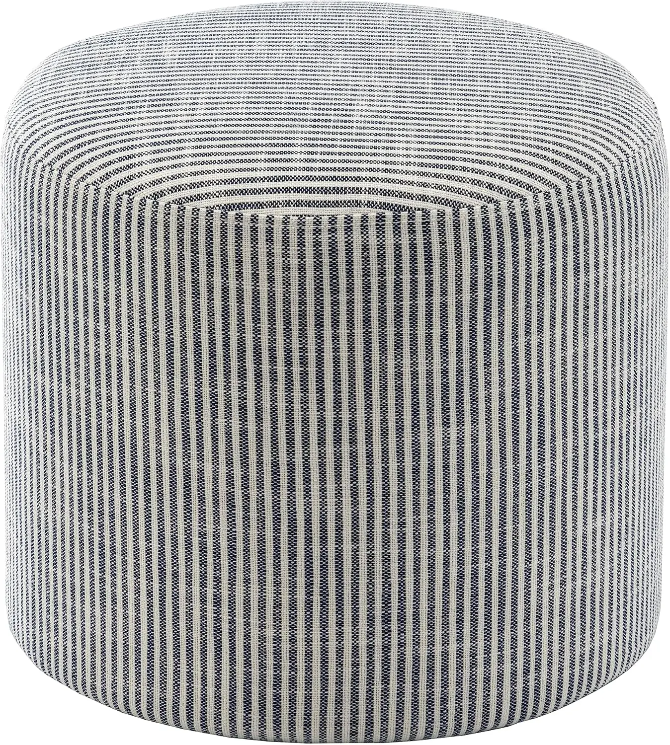 19-Inch Wide Round Pouf Ottoman Footstool, Blue and White Stripe Fabric