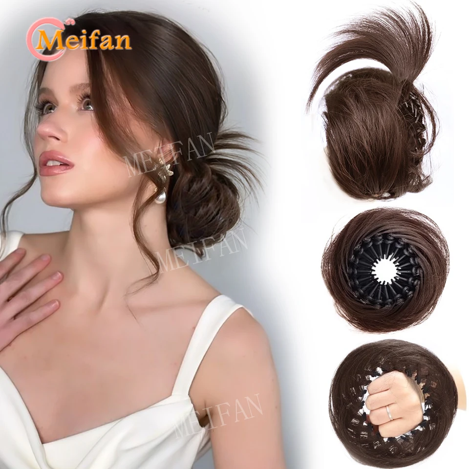 Synthetic Half-tied High Hair Bun Messy Straight Low Claw Chignon Little Hair Bun Wrap Around Hairtail Extension for Women