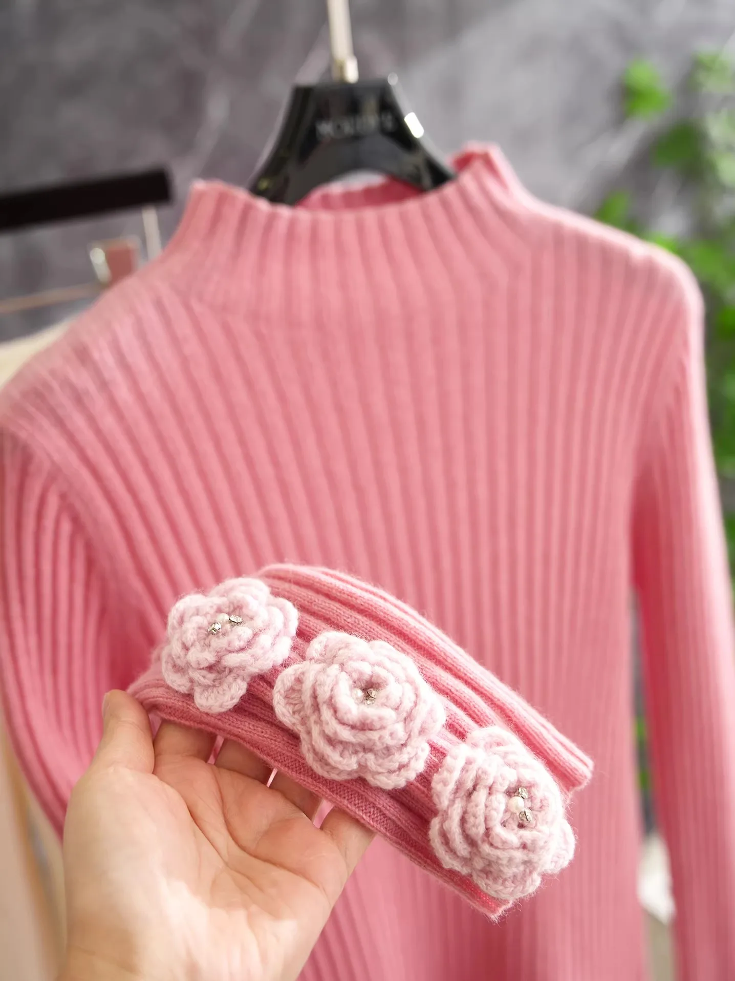 

Вязаный свитер Molandi из шерсти с высоким воротником, цвета пыльной розы, с 3D-цветочным узором, повседневный, женский базовый топ