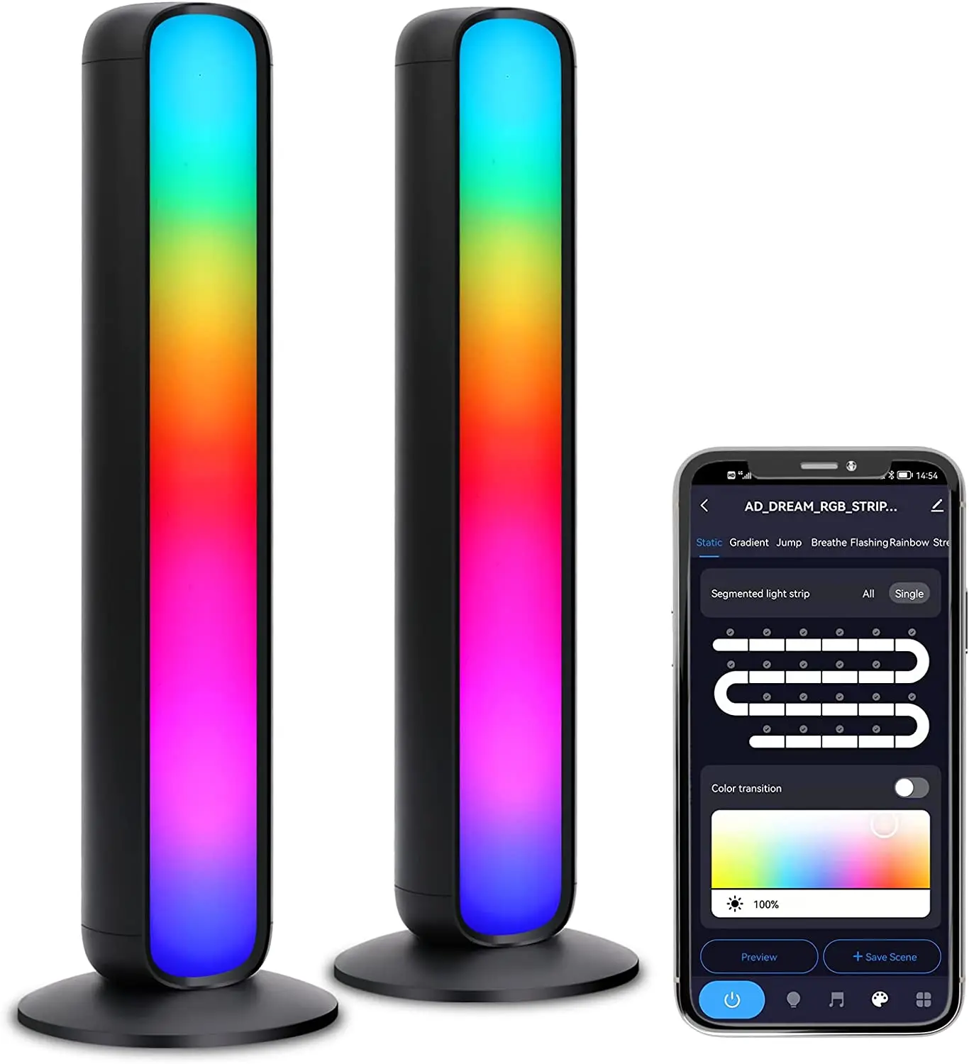 Tuya Smart DesktopRGB Light Bar,16 Million Colors,Dynamic Music Sync Mode,USB Interface（Without Adapter）