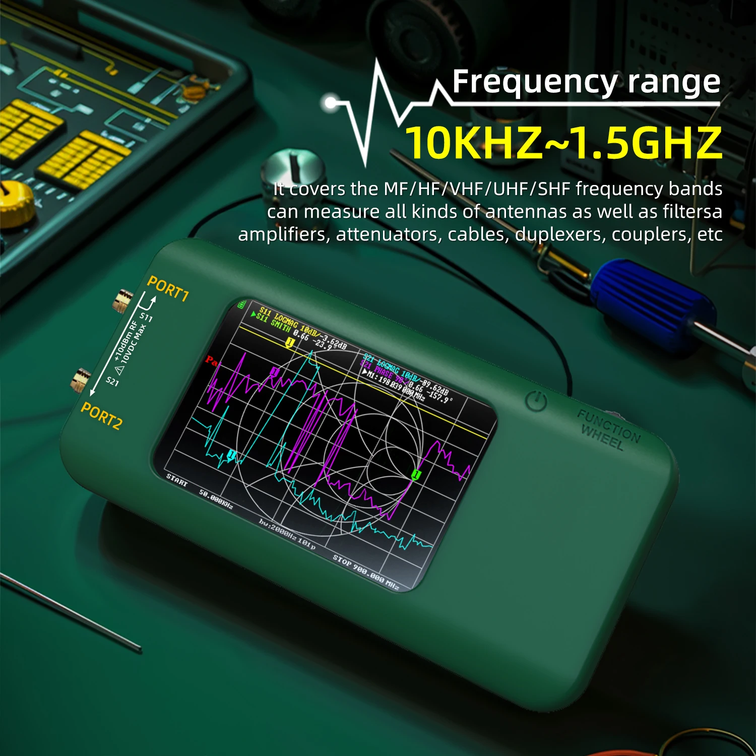 BSIDE Portable Vector Network Analyzer 3.98-inch Touch Screen 10KHz-1.5GHz MF HF VHF UHF SHF With SD Card Slot Antenna Analyzer