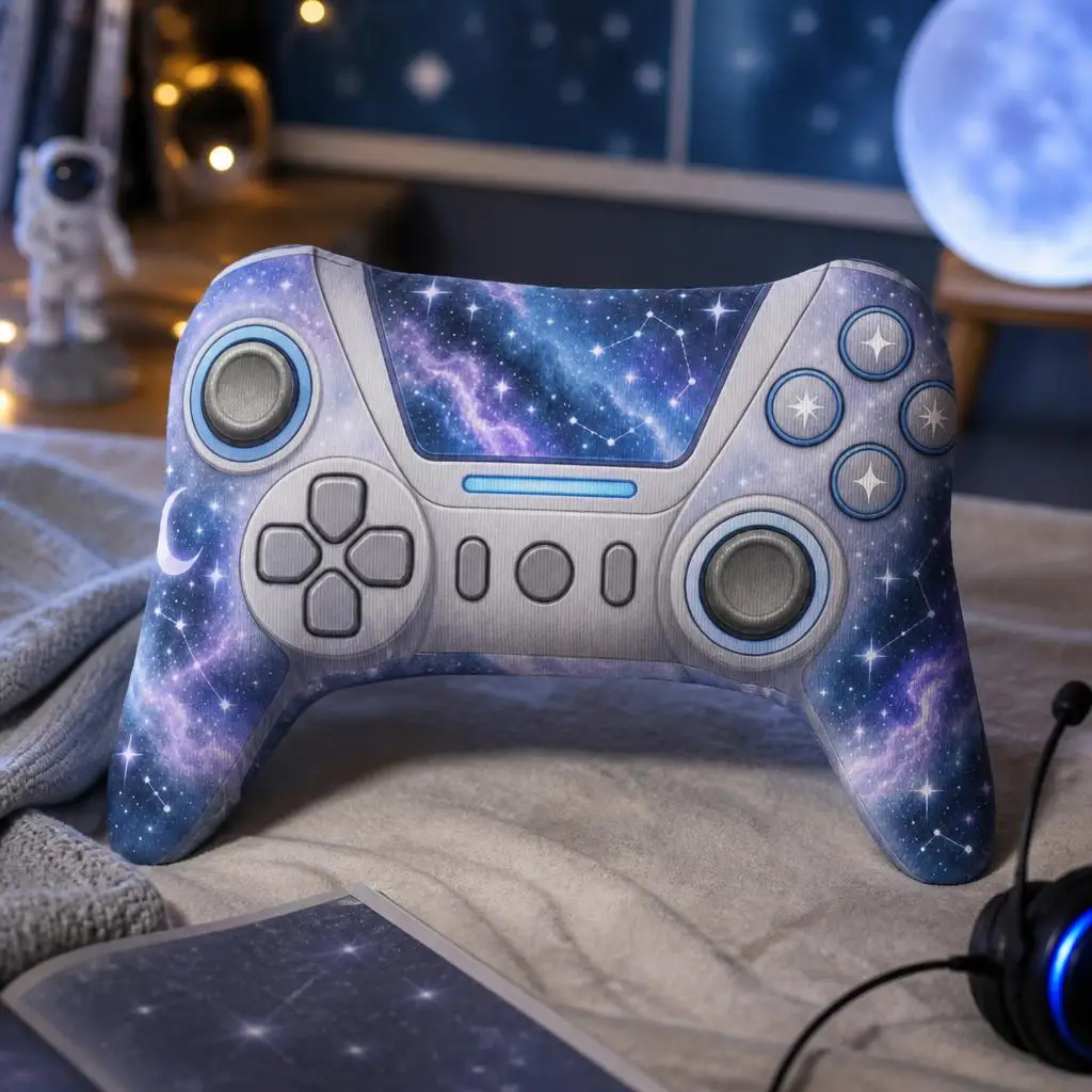 Galaxy Gaming Controller Shaped Pillow Cosmic Constellation Gamer Cushion Stuffed Throw Pillow for Game Room Sofa Decor Gift