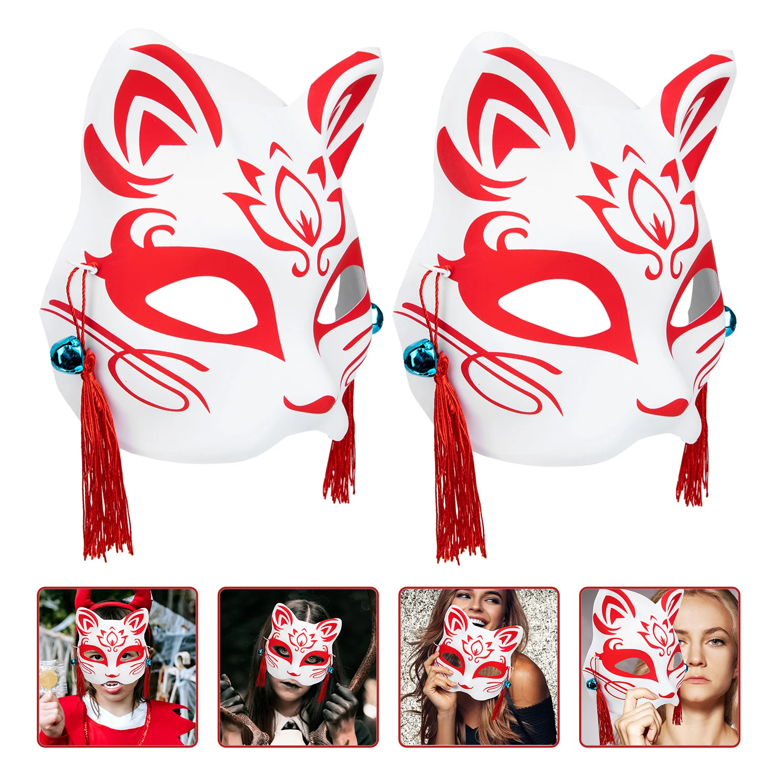 

2 Pcs Halloween Fox Half Face Mask Masks for Masquerade Party Kitsune Japanese Pvc Adult Men
