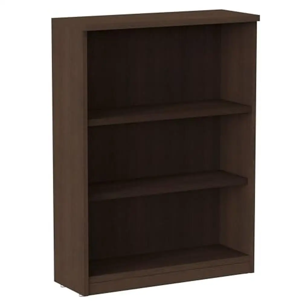 3-Shelf Woodgrain Bookcase with Adjustable Shelves Office Commercial-Grade Espresso Finish Engineered Wood Floor Mount Valencia