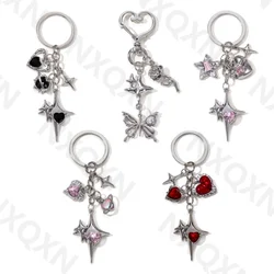 Y2K Heart Star Butterfly Flower Enamel Keychain Classic Love Flying Insect Key Ring For Women Men Good Gift Handmade Jewelry Set
