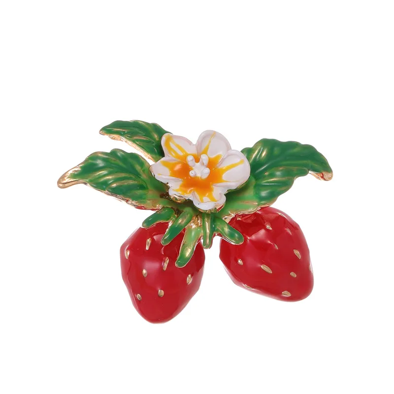 Sweet and Cute Flower Strawberry Enamel Brooch Premium Feeling Niche Clothing Bag Accessories Red Fruit Pin Jewelry Gift