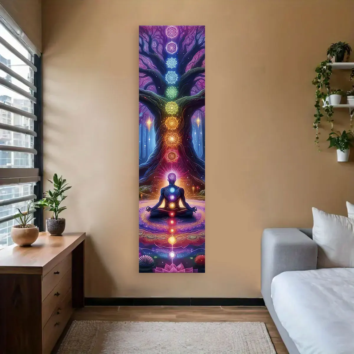 

VIKAMA Chakra Energy Art Tapestry Colorful Tree Vertical Wall Decoration Meditation Space Ambiance Creation Yoga Bedroom Decor