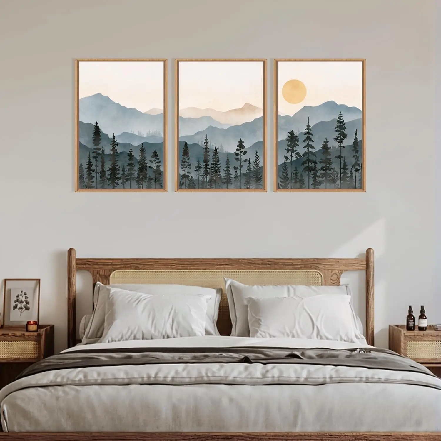 3pcs Canvas Wall Art Set, Forest and Pine Wall Decoration, Sunrise, Mist Wilderness Painting