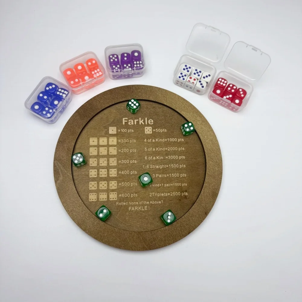 나무 갈색 플레이크 주사위 트레이 1세트 + 주사위 보관 상자 + 주사위 6개(주사위 6가지 색상 사용 가능)