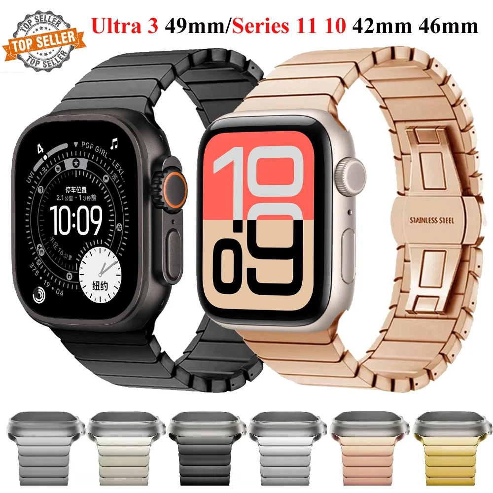 Luxury Stainless Steel Strap For Apple Watch Series 11 10 9 46mm 42mm 45mm 41mm 40 44mm Bracelet For iWatch Ultra 3 2 Band 49mm