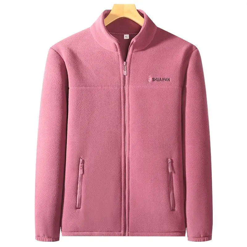 Women Thickened Fleece Winter Jacket Embroidery Zipper Thermal Plush Polar Fleece High Collar Cardigan Coats Outdoor Sweatshirt