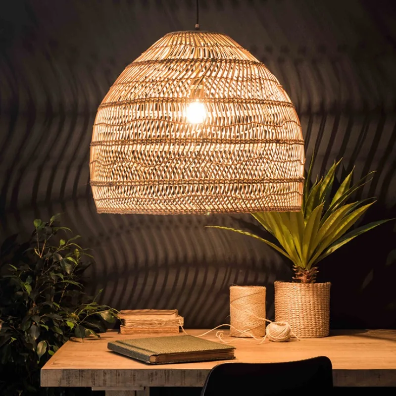 

Wabi Sabi Handmake Rattan Lamp Vintage Hanging Lamps Loft Living Room Dining Room Home Decor Cafe Restaurant Pendant Light