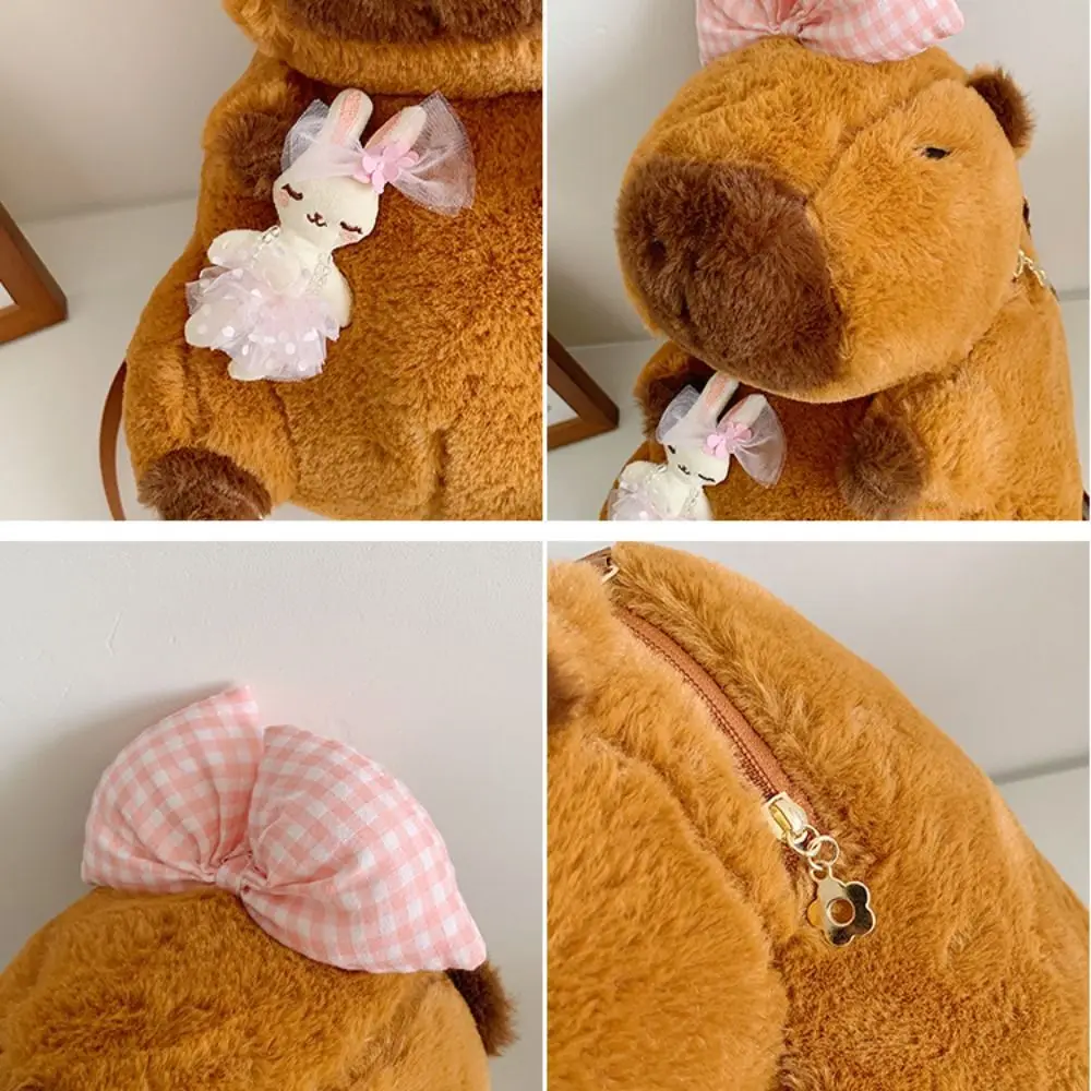 Sac à dos en peluche Capybara pour filles, sac à bandoulière dessin animé, sac à bandoulière, sac de rangement cosmétique, porte-monnaie, nœud papillon simple, mignon