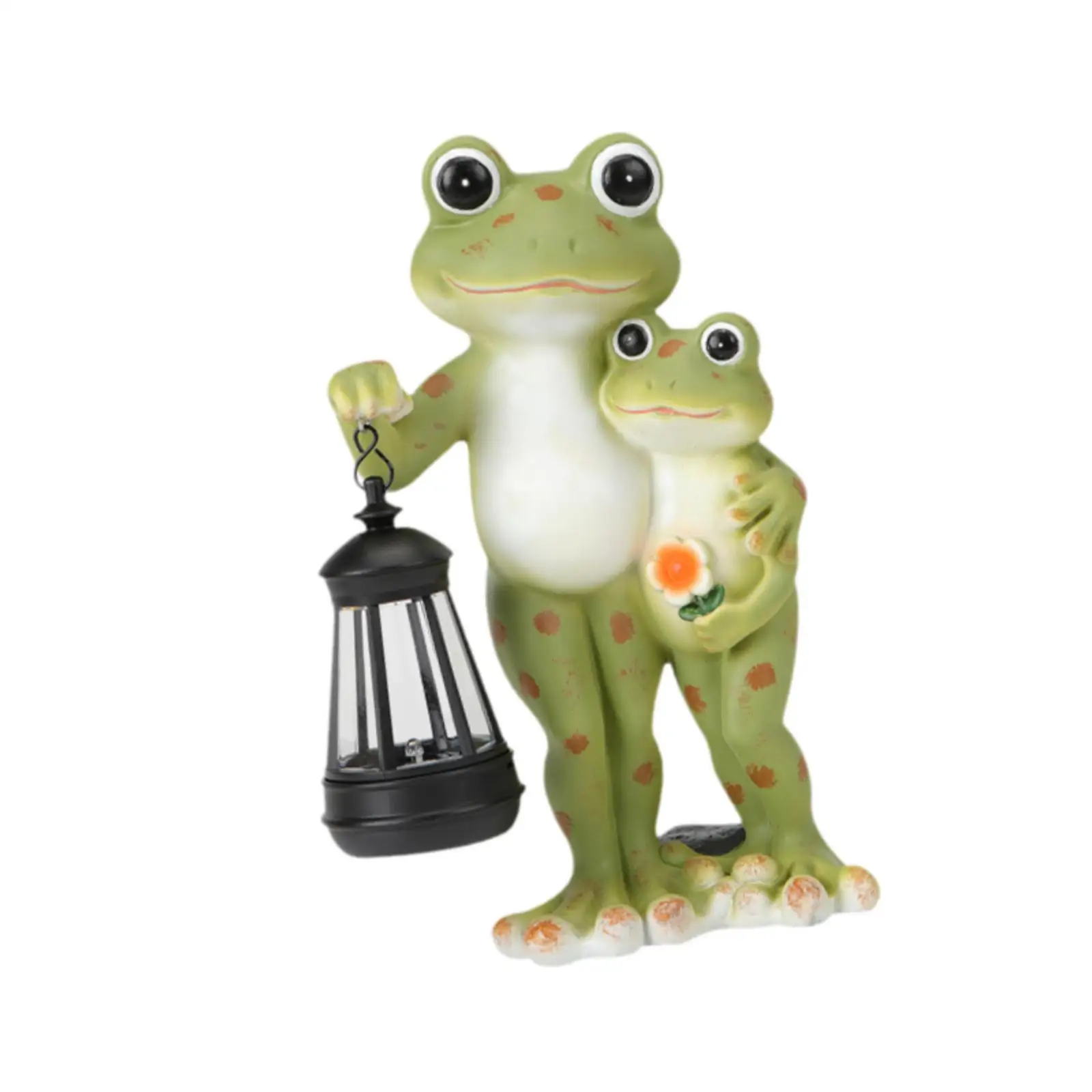 Garden Frog Statue Animal Figurine with Solar Lamp Modern Realistic Decoration Resin Sculpture for Outside Home Backyard Yard