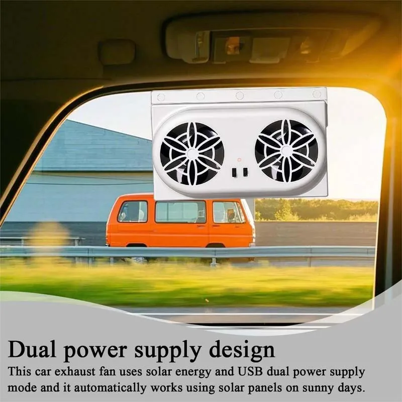 Car Cooling System Solar Panel Car Window Exhaust Fan Auto Air Vent Ventilation Fan Solar Radiator 2 Fans For Camper Rv Caravan