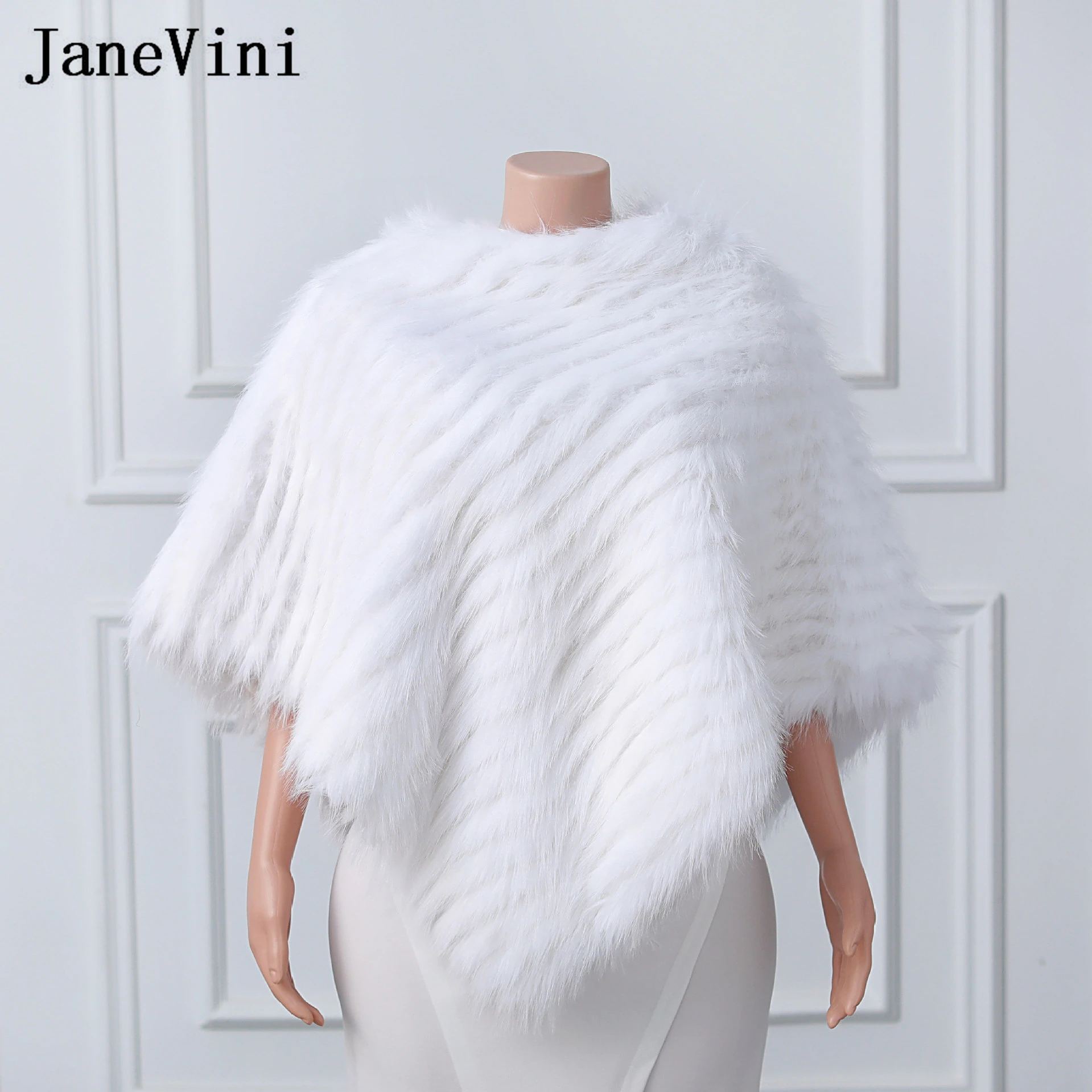 

JaneVini 2024 Winter White Fur Cape Bridal Bolero Femme Chale Fourrure Blue Wedding Evening Dress Shawl Women Cloak Shrugs Wraps