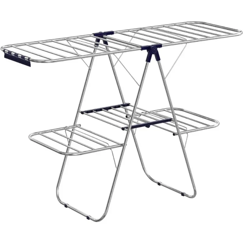 Clothes Drying Rack, Foldable 2-Level Laundry Drying Rack, Free-Standing Large Drying Rack, with Height-Adjustable Wings