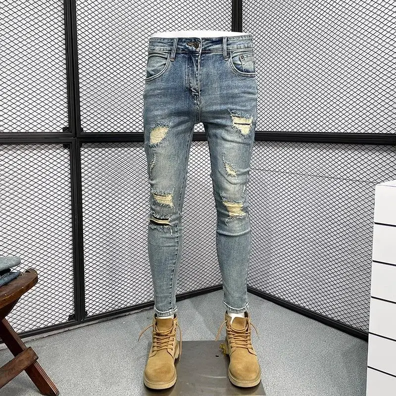 New Arrival 2024 European Style Boyfriend Designer Men\'s Slim Casual Washed Jeans Luxury Denim Jeans Pants Full Length Trousers