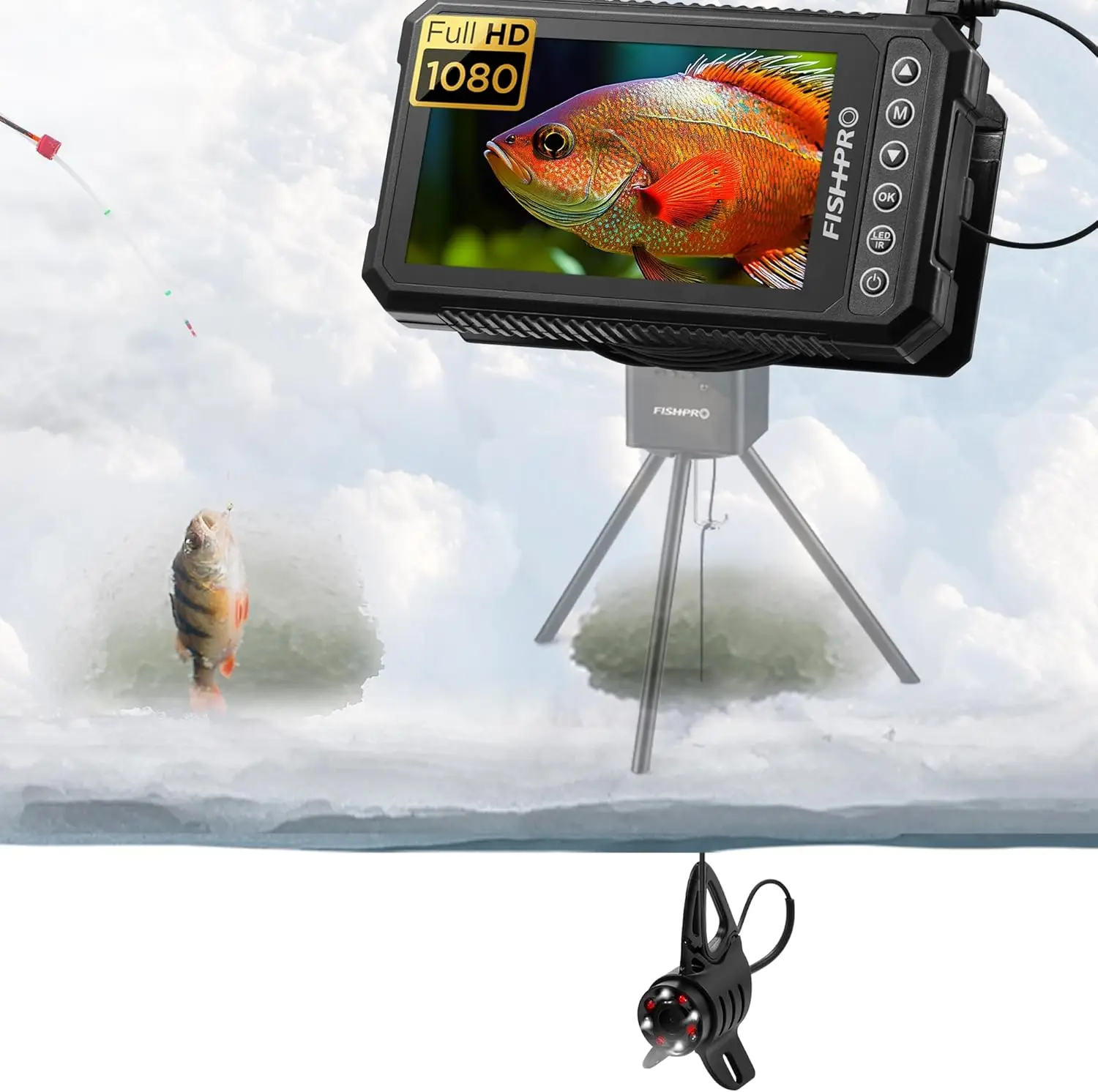 1080P Underwater Fishing Camera 4.5''-(NO Need Learn) Ice Fishing Camera (Plug & Play) w/ 5,000mAh Li-Battery & USB-C Power, IR&