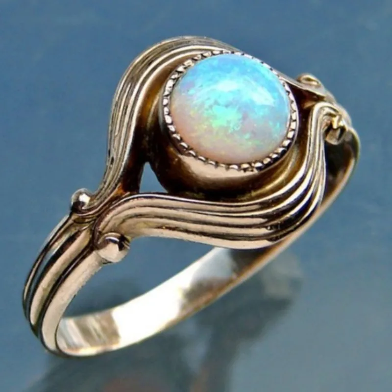 Vintage-Ring mit eingelegtem Opal-Imitat für Damen, trendige goldene Farbe, handgeschnitzt, für den täglichen Gebrauch, Party-Schmuck, Jubiläumsgeschenk
