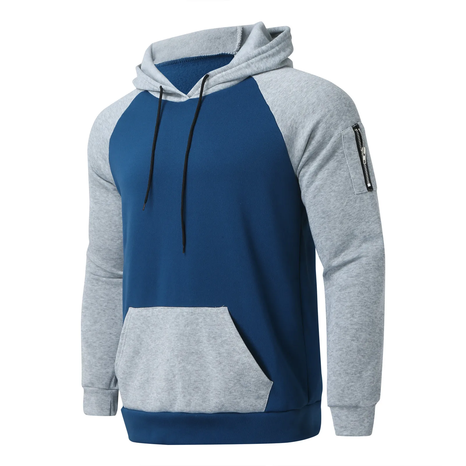 

Male Casual Patchwork Hoodies Raglan Sleeve Drawstring Long Sleeve Pocket Hooded Blouses Color Blocking Loose Sweatshirts