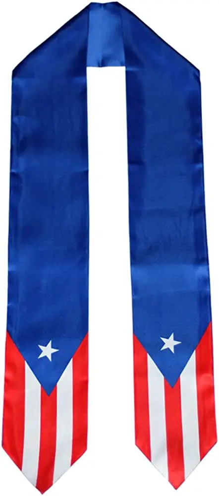 180*14cm Puerto Rico FLAG scarf Graduation Shawl Stole Sapphire Blue with Star Stripe Bachelor Gown Accessory Ribbon
