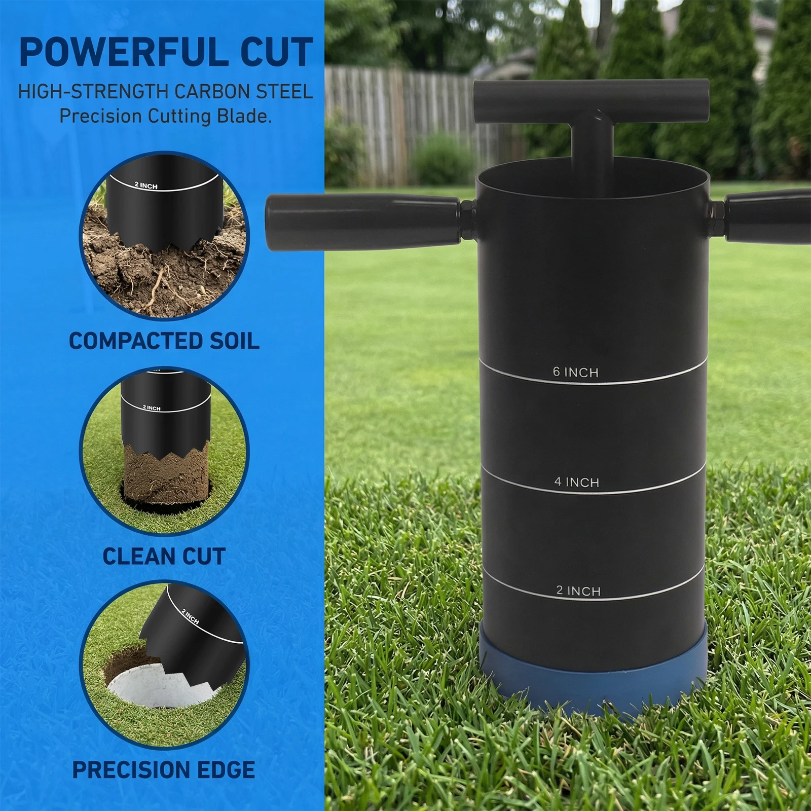 

Металлический копатель для газона с отсоединяемой ручкой, из углеродистой стали, стандарт USGA, 2, 4 и 6 дюймов, для тренировок на заднем дворе, газоне и в саду