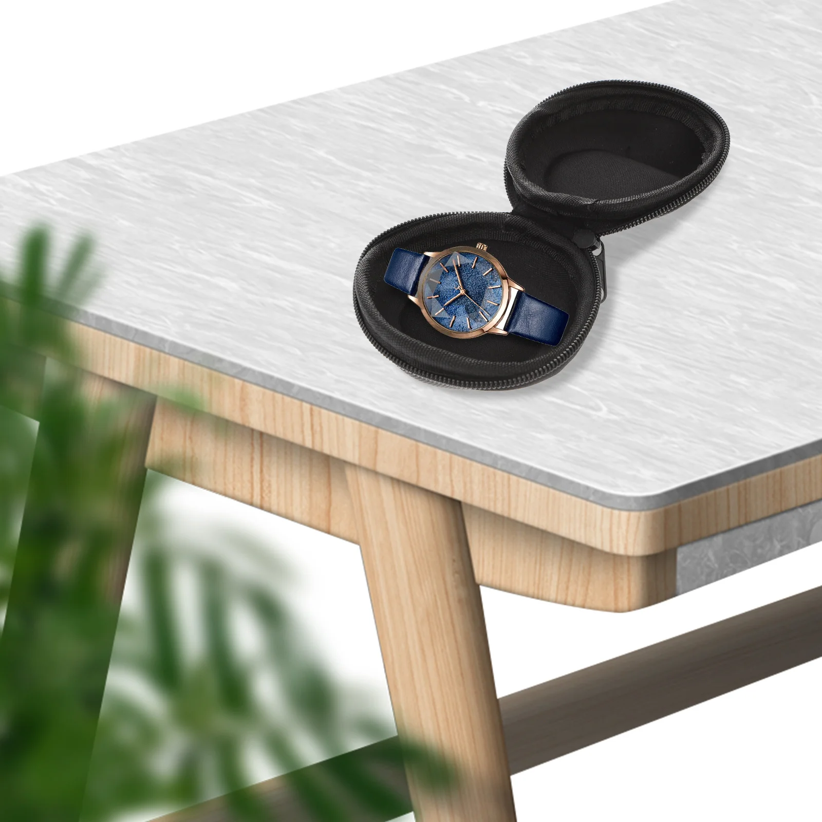 Scatola per orologio singola portatile Custodia da viaggio nera Design con cerniera Stoccaggio interno in feltro per orologio da polso Smartwatch Uomo Donna