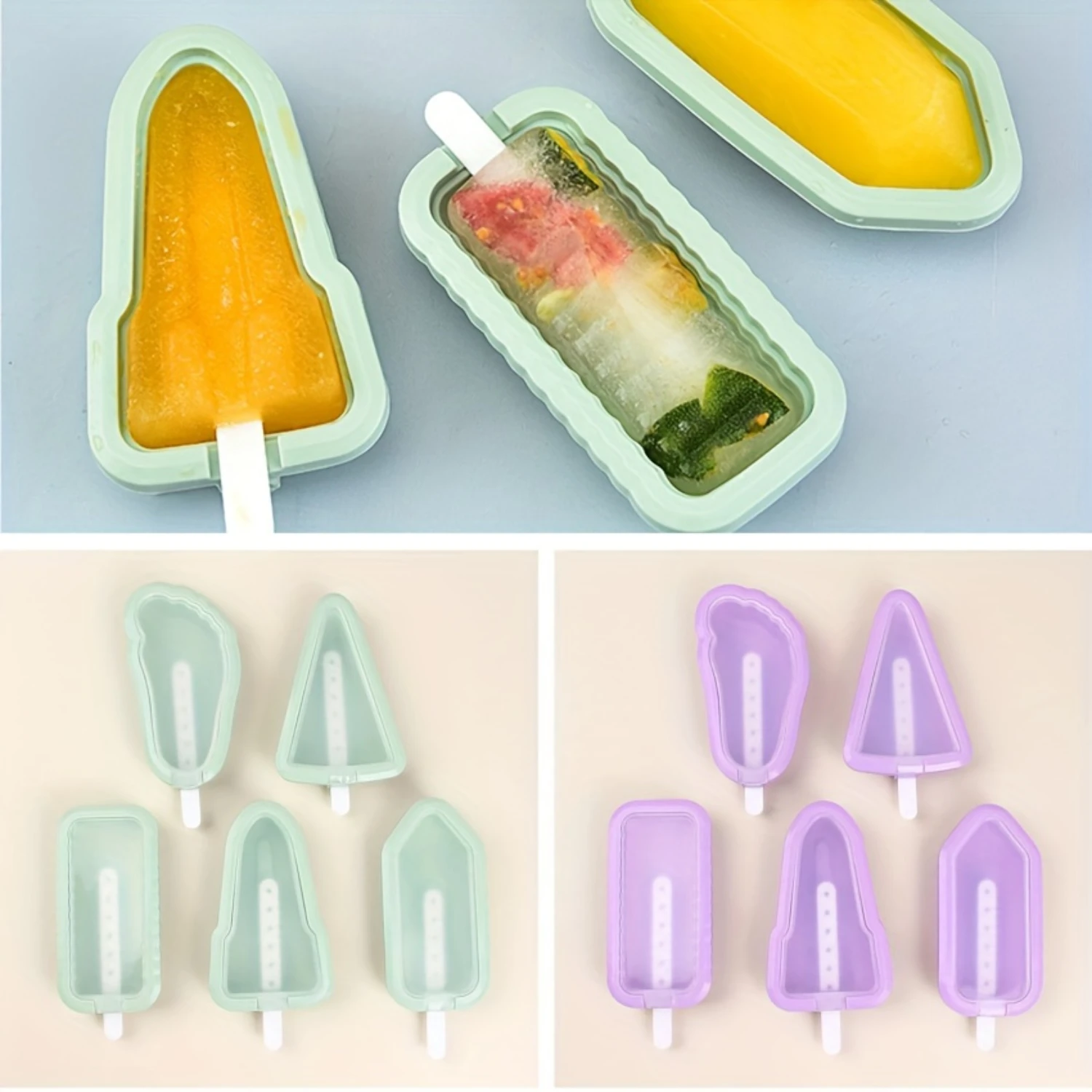 

Silicone Ice Molds Set of 5 - Lead-Free, Reusable, Homemade Popsicle Makers with Multiple Shapes for DIY Treats