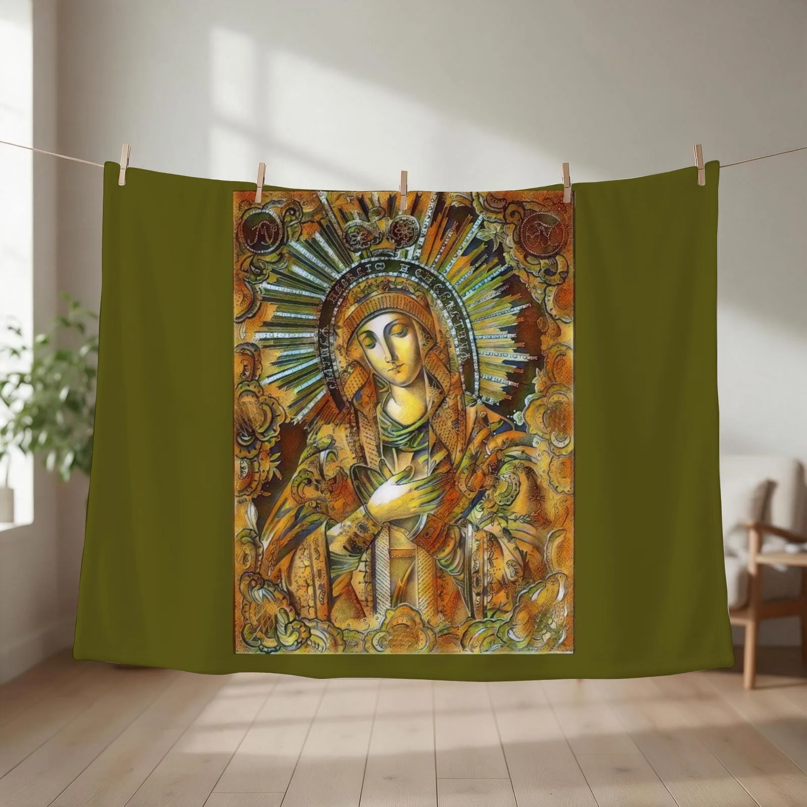 Virgin Mary Engraving - Costa Del Sol Throw Blanket couch cozy soft plush fuzzy picnic outdoor blanket