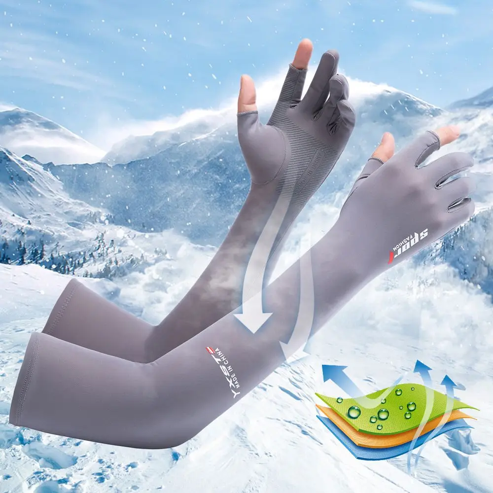 1 Pairs Breathable Five-fingers Ice Arm Sleeves Sun Protective Arm Warmer Outdoor Sport Riding Running Cool Silk Arm Sleeve