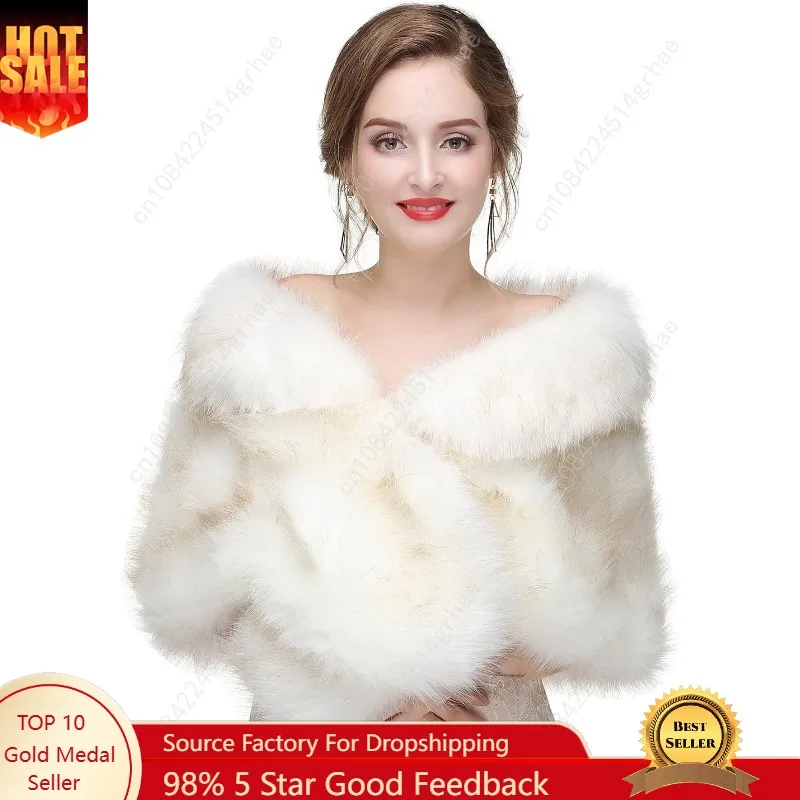 

Women's Faux Fur Shawl Wrap Cape for Bridal Wedding Party Blue Artificial Wool