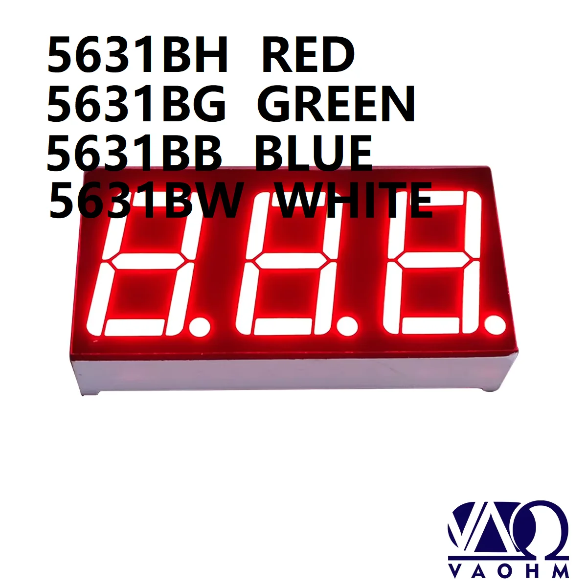 

20 шт. 5631BH 5631BB 5631BG 5631BW 0,56-дюймовый семисегментный светодиодный дисплей с общим анодом, трехразрядный, 10-контактный, красный, синий, зеленый, белый