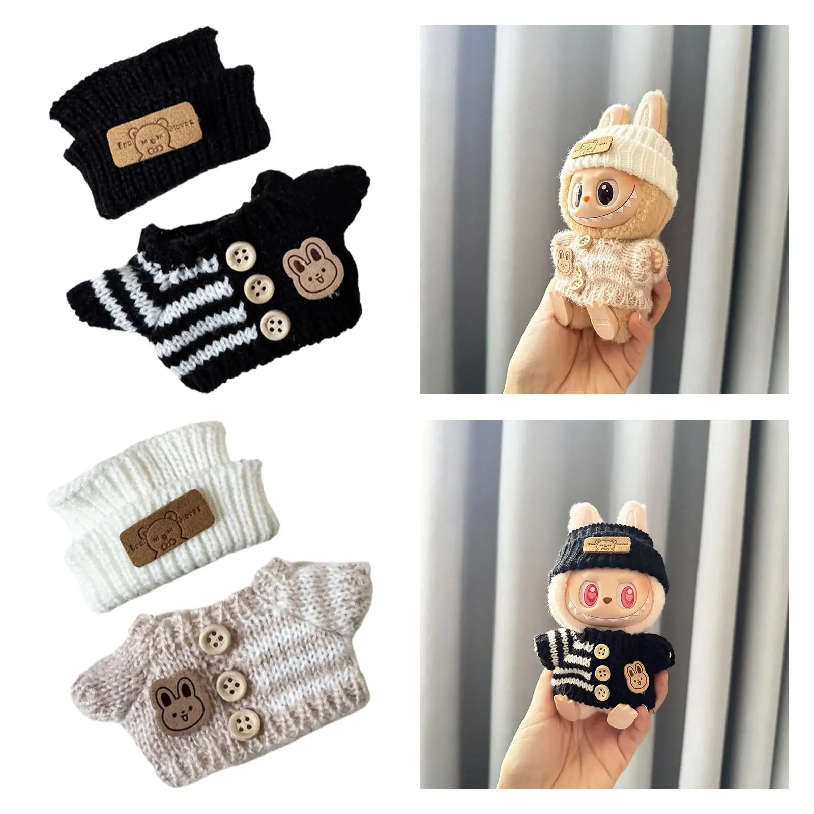 Plush Doll Clothes for 15cm-17cm Doll Sweater with Hat Dress up Soft Cartoon