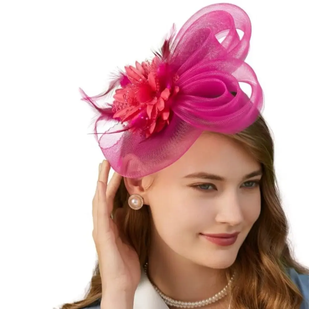 Formal Dress Small Top Hat Headband British Retro Luxury Fascinator Headdress Clear Beads Exquisite Bridal Mesh Ribbons Cap