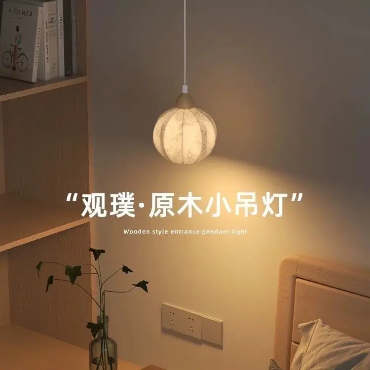 

Chinese style bedside pendant light wooden style entrance foyer atmosphere background wall decoration bedroom hanging line light