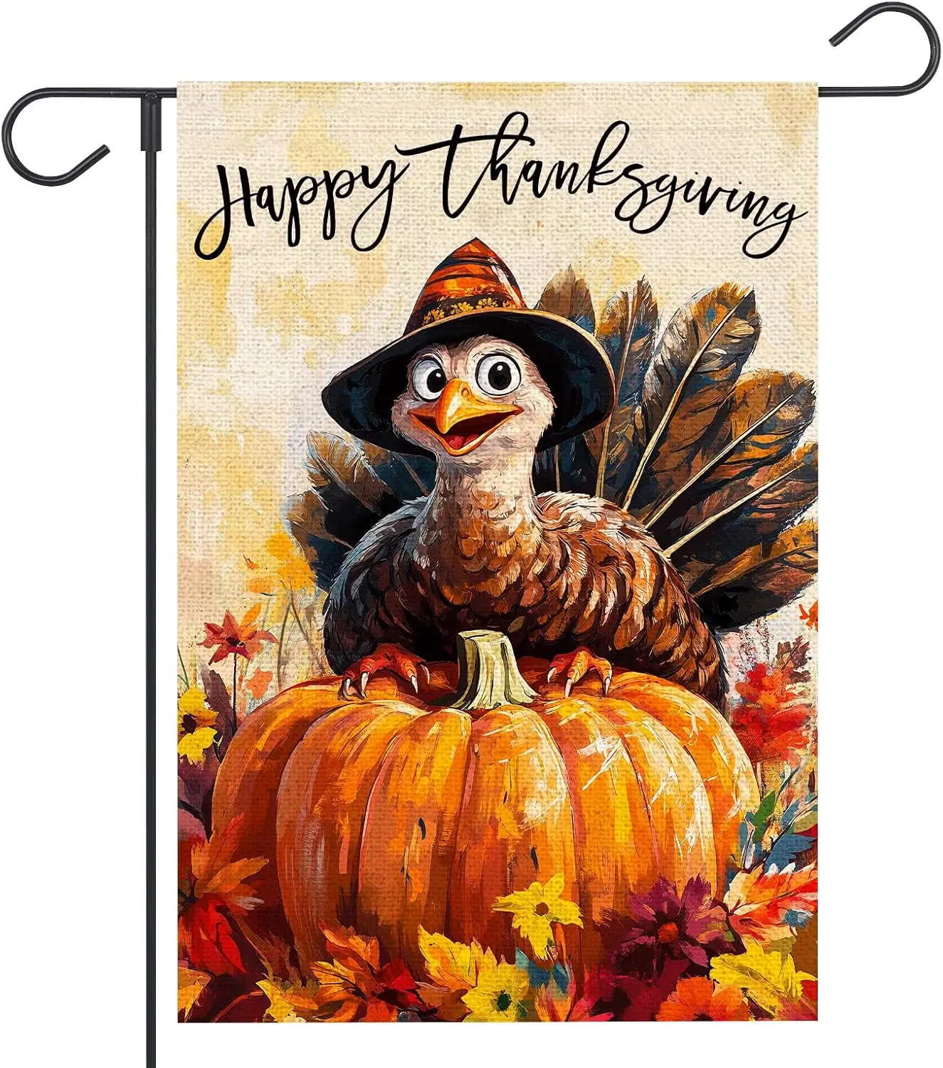Happy Thanksgiving Garden Flag 12x18 Inch Double Sided Outside Turkey Pumpkin Burlap Flag for Seasonal Holiday Outside Yard  hhz