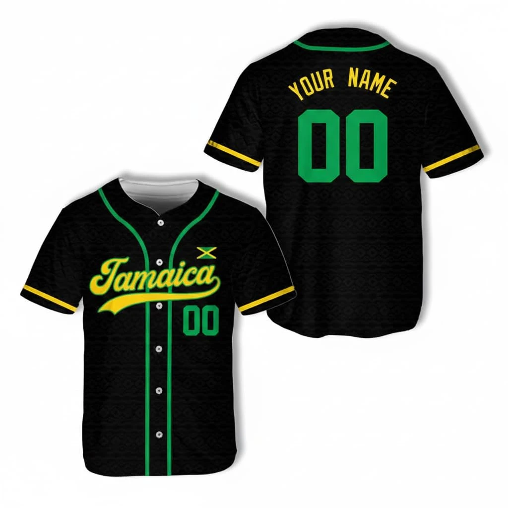 

Hot Personalized Jamaica Baseball Jerseys, Custom Name Number Jamaican Reggae Button Up Jersey Caribbean Shirts for Men Shirts