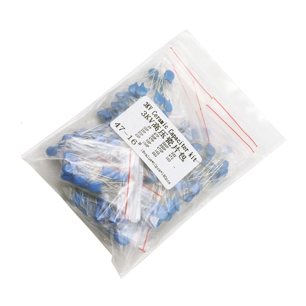 

DIY KIT 180pcs=18value*10pcs 3KV Ceramic capacitor KIT 3KV 5P 10P 22P 30P 47P 56P 100P 150P 220P 330P 470P 102 222 332 472 103